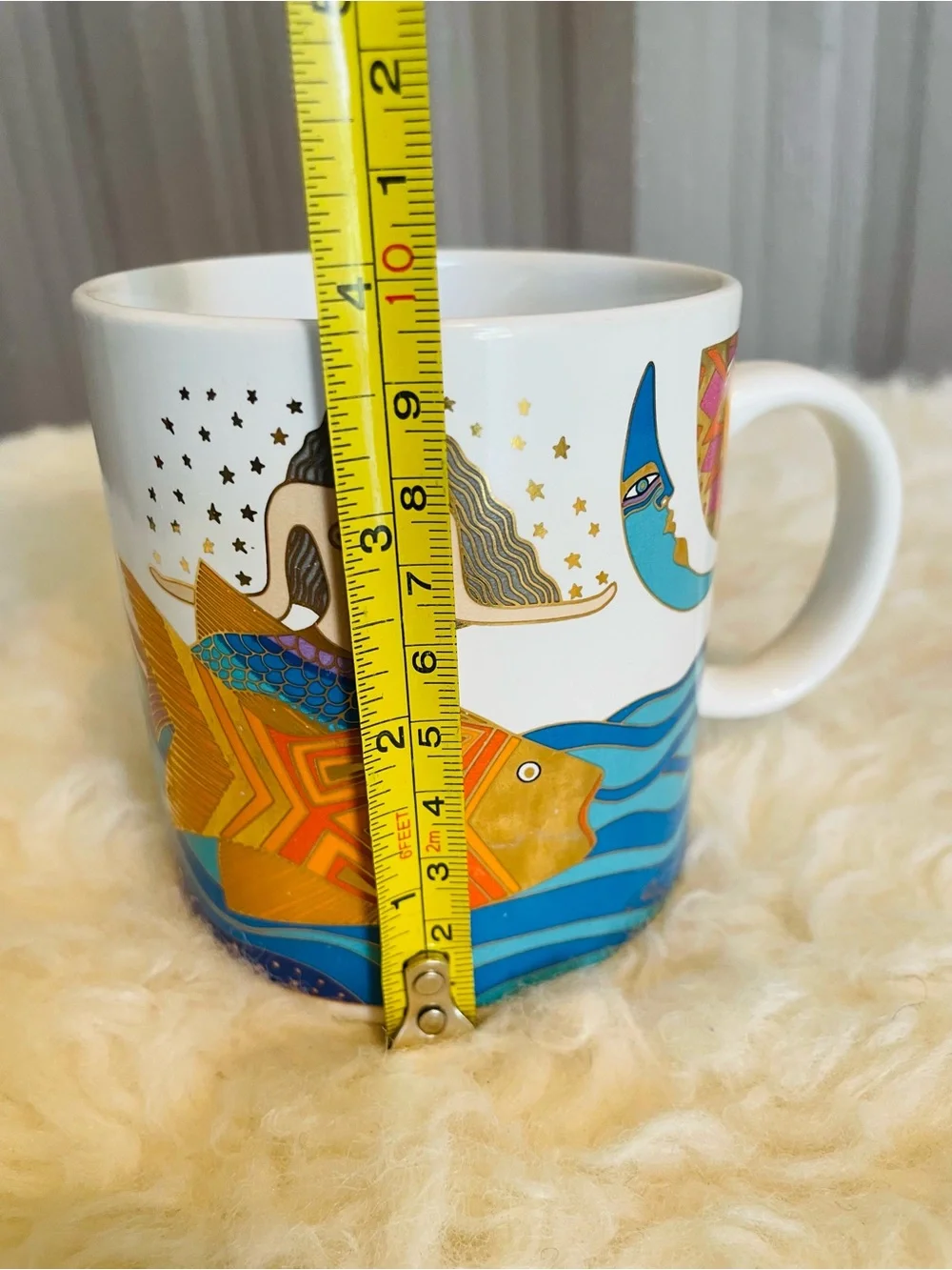 VTG Laurel Burch Sea Goddess Coffee Mug Cup Mermaid Gold Fish Moon Sun Seahorse
